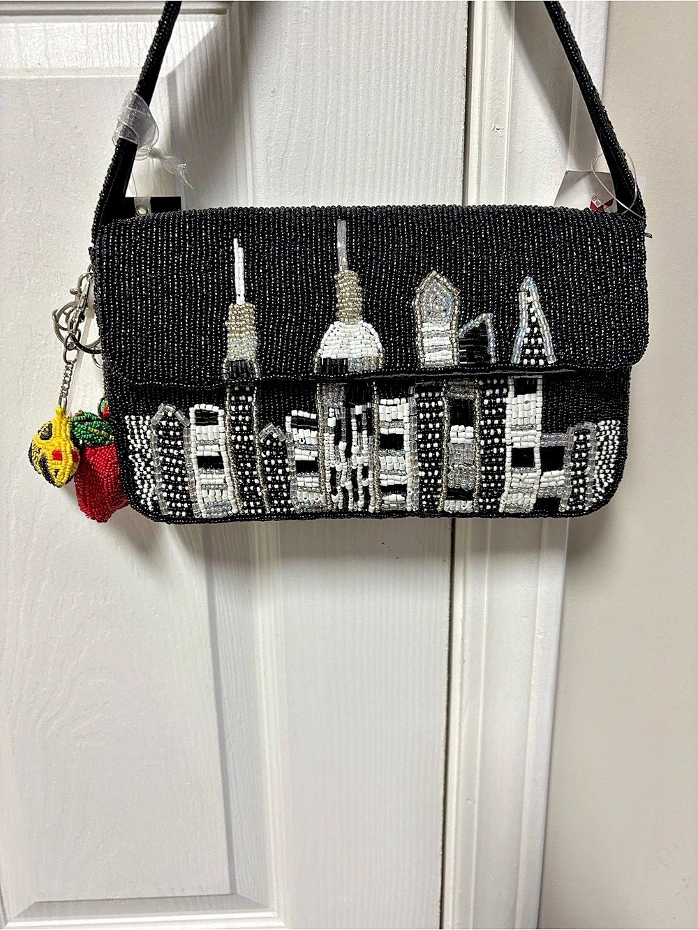 Beaded Skyline Shoulder Bag in Black & Silver